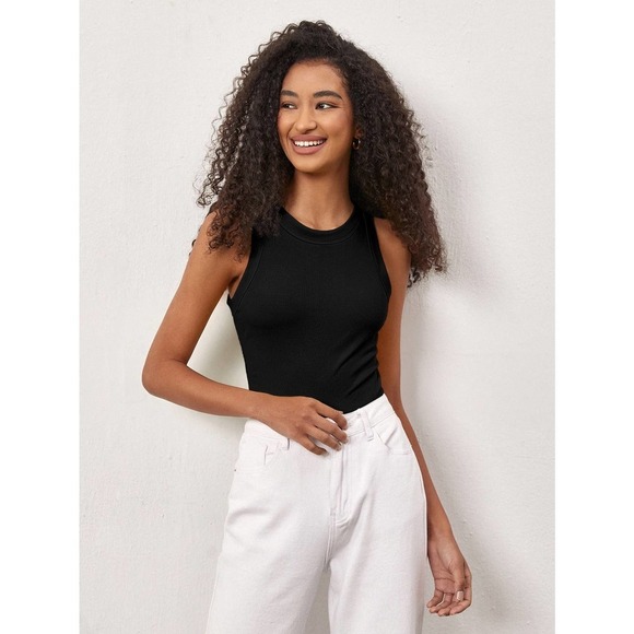 minimalist Solid Slim high neck Tank Top white - Picture 2 of 12